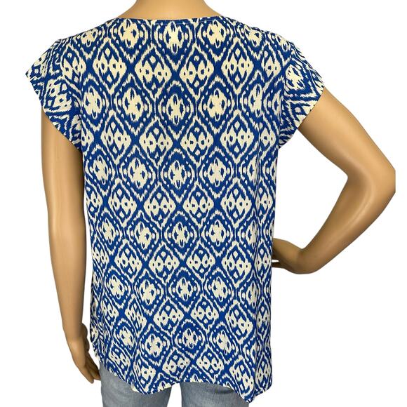 2/$30 THML Embroidered Top Blue Orange Short Sleeve Boho Size M - Picture 5 of 11